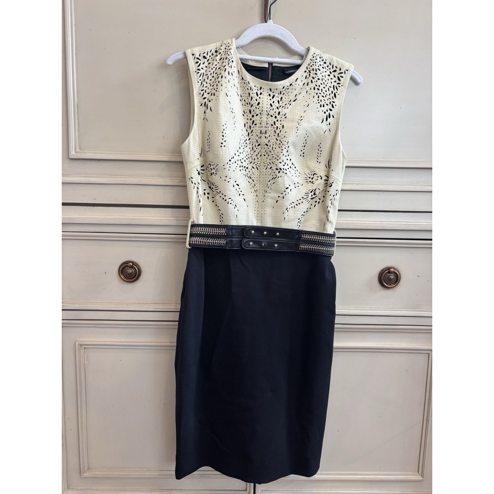 Catherine Deane Leather‎ Midi Dress Belted Size 4 Silk Lined Career Elegant